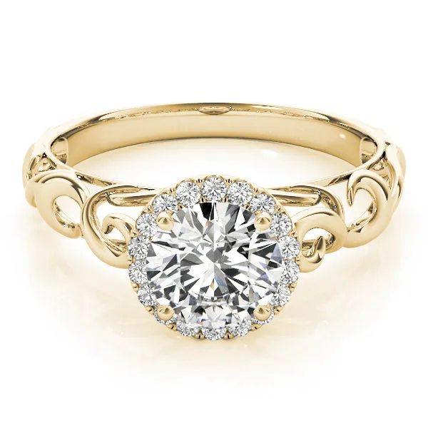 14K Yellow Gold Round Brilliant Diamond Waved Shank Halo Engagement Ring (1.15ctw)