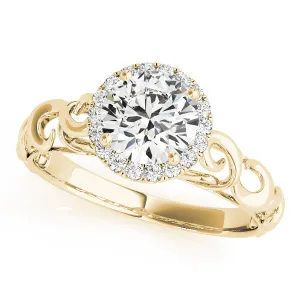 14K Yellow Gold Round Brilliant Diamond Waved Shank Halo Engagement Ring (1.15ctw)