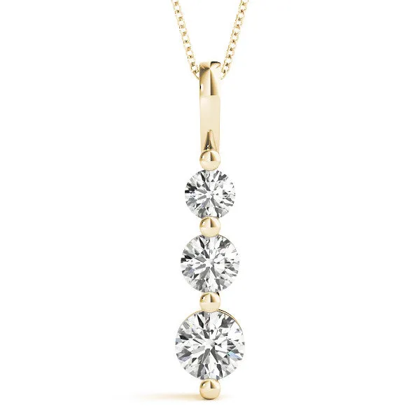 14K Yellow Gold Round Brilliant Graduated Three Diamond Pendant (.25ctw)