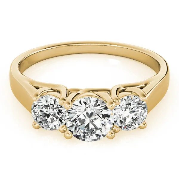 14K Yellow Gold Round Brilliant Three Diamond Trellis Engagement Ring
