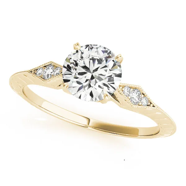 14K Yellow Gold Round Brilliant Vintage Inspired Accented Diamond Engagement Ring (1.15ctw)