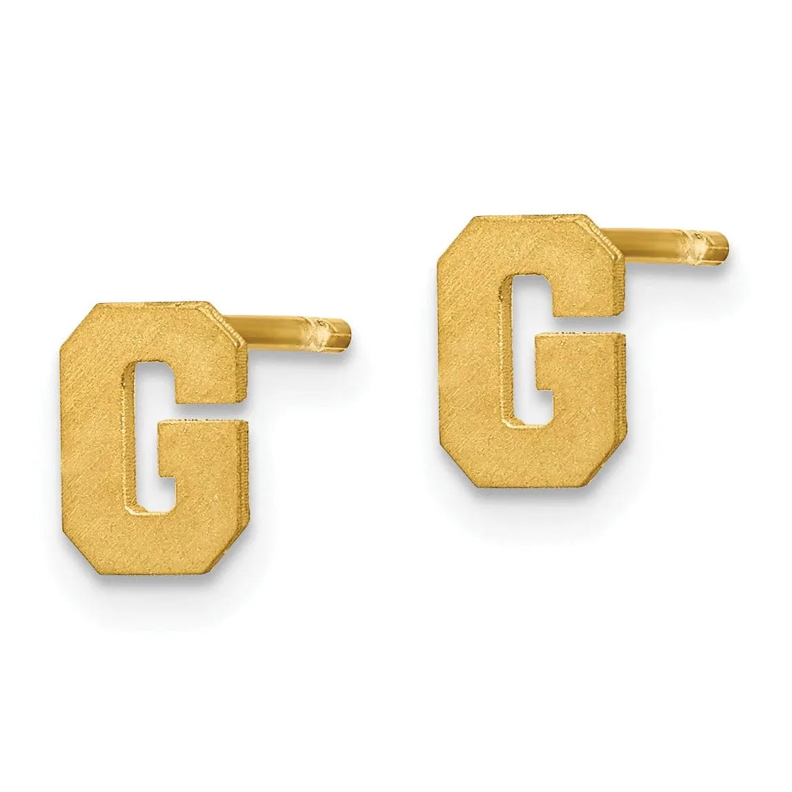 14K Yellow Gold Script Satin Brushed Finish Letter G Initial Earrings