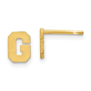 14K Yellow Gold Script Satin Brushed Finish Letter G Initial Earrings