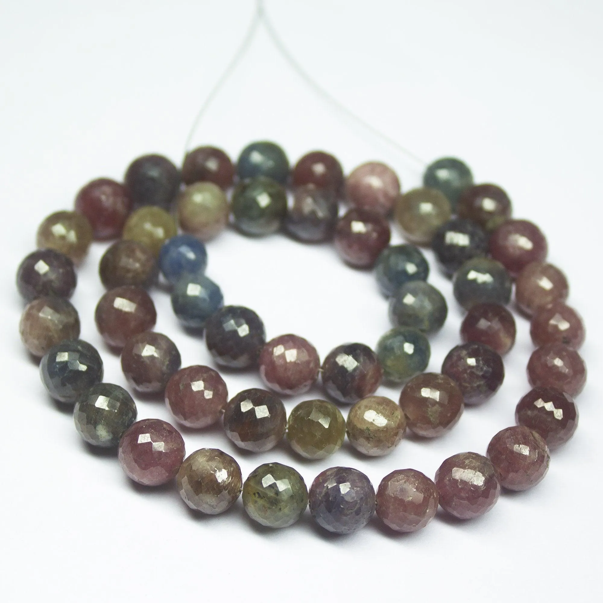 16.5 inch, 7-8mm, Multi Sapphire Faceted Round Shape Beads, Sapphire Beads