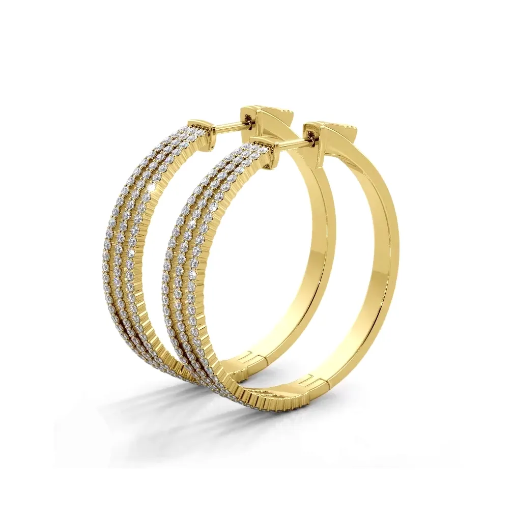 1.70 ctw. Three Separate Row Diamond Hoop Earrings