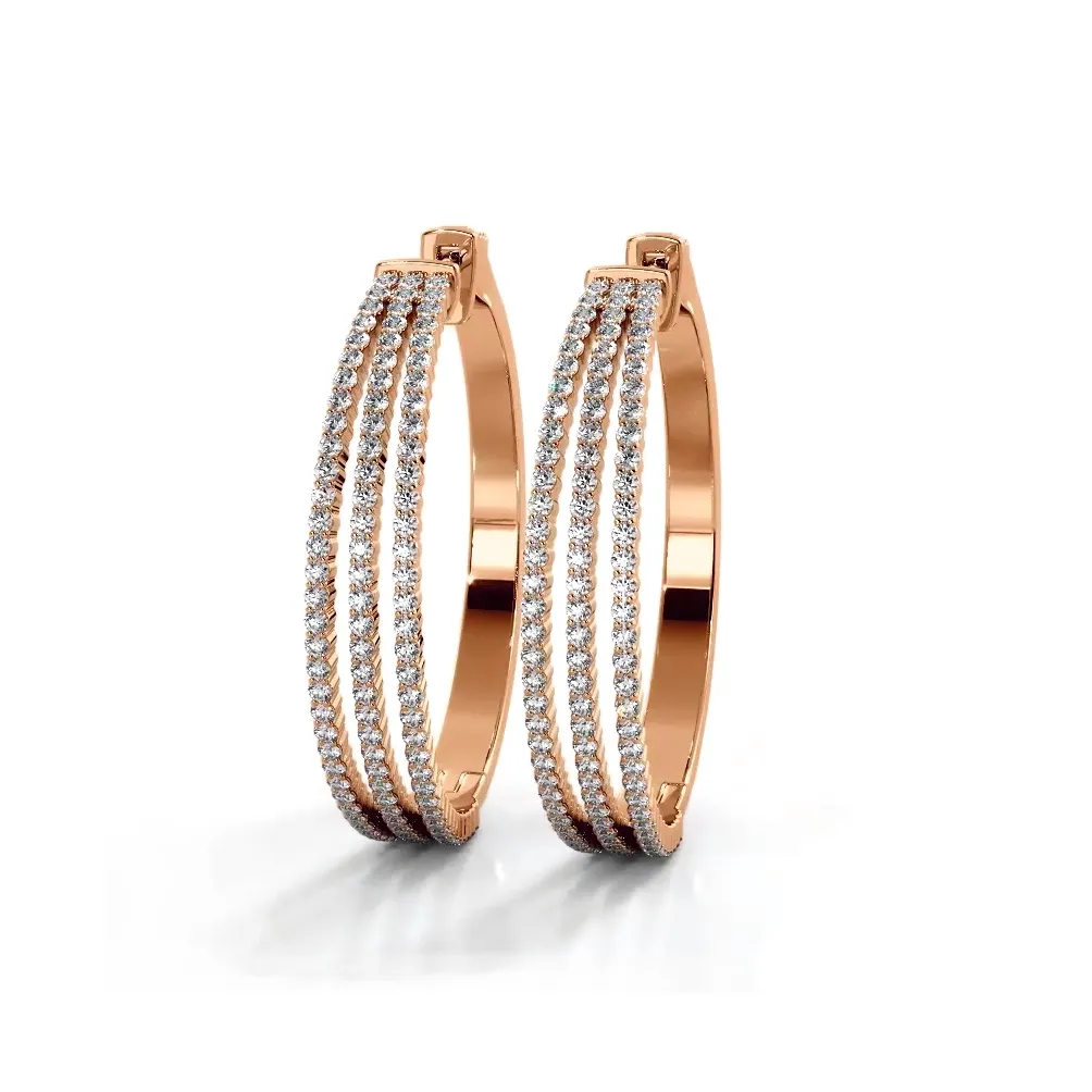 1.70 ctw. Three Separate Row Diamond Hoop Earrings