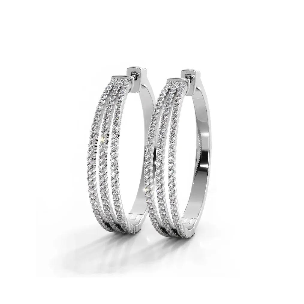 1.70 ctw. Three Separate Row Diamond Hoop Earrings