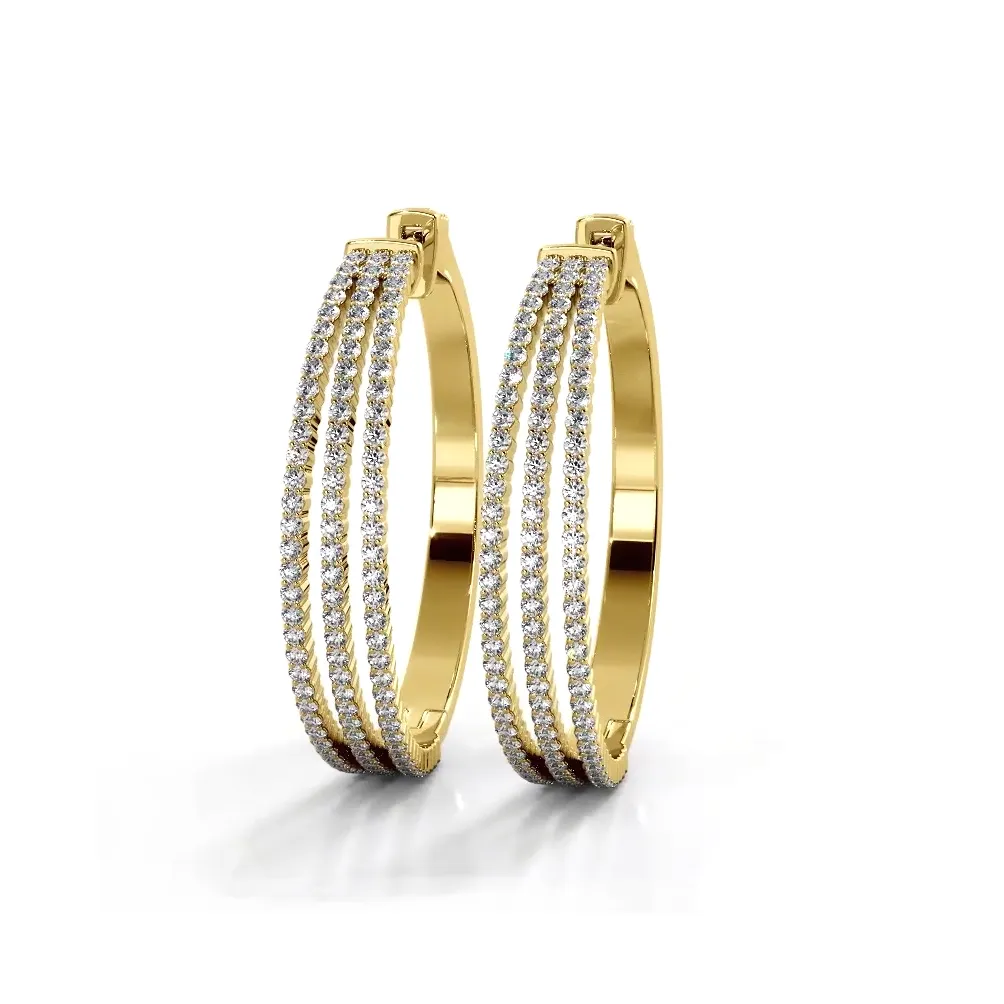 1.70 ctw. Three Separate Row Diamond Hoop Earrings