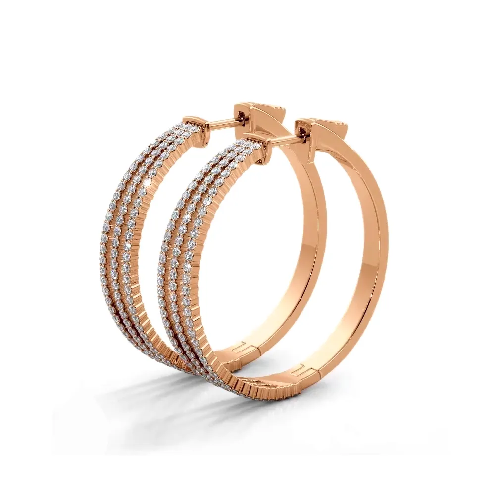 1.70 ctw. Three Separate Row Diamond Hoop Earrings