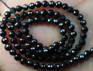 18 Inch Long Strand,Black Spinel Finest Quality Micro Faceted Round Rondells, 3mm