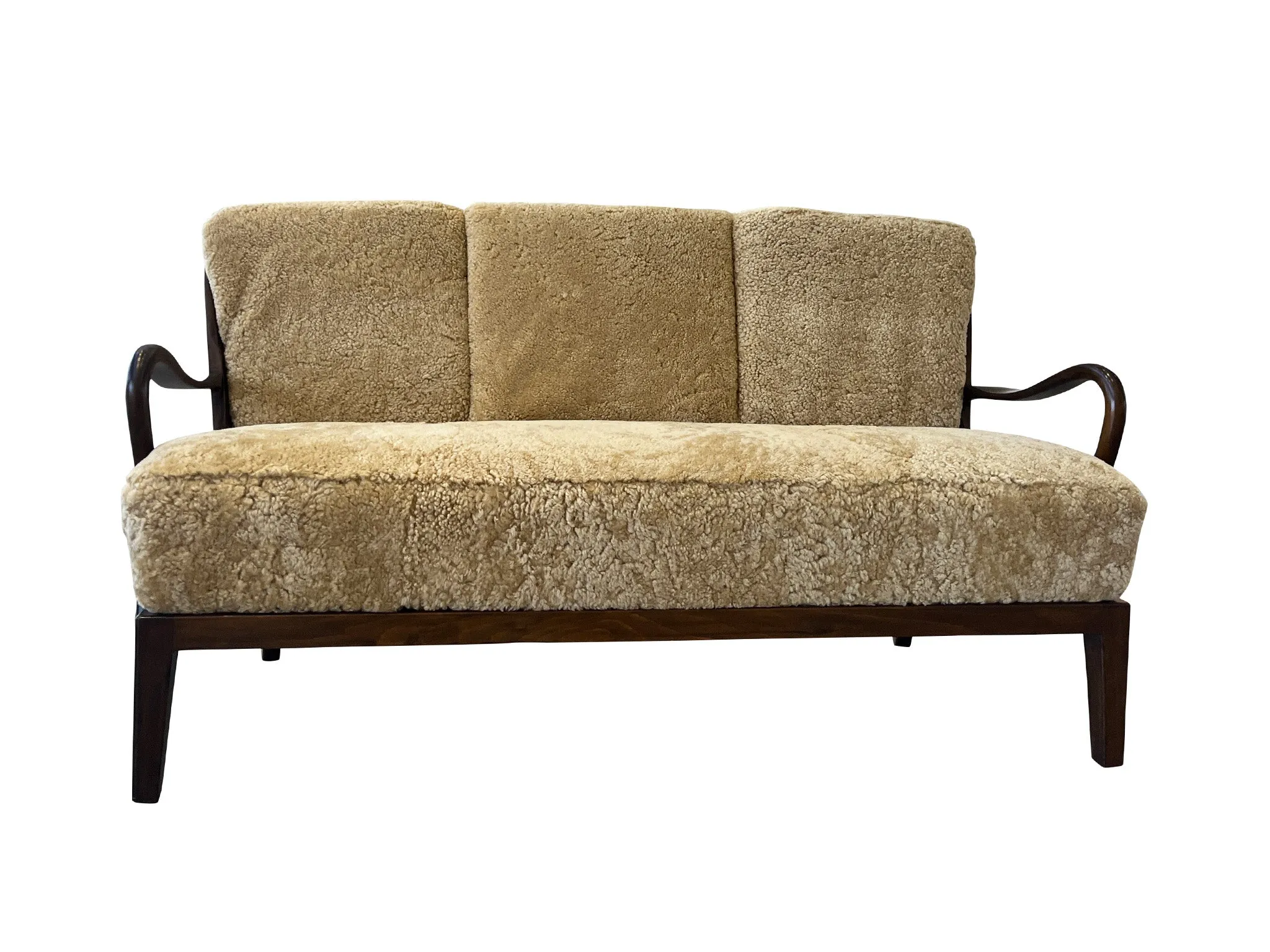 1940s Danish Settee by Alfred Christensen in Tan Shearling