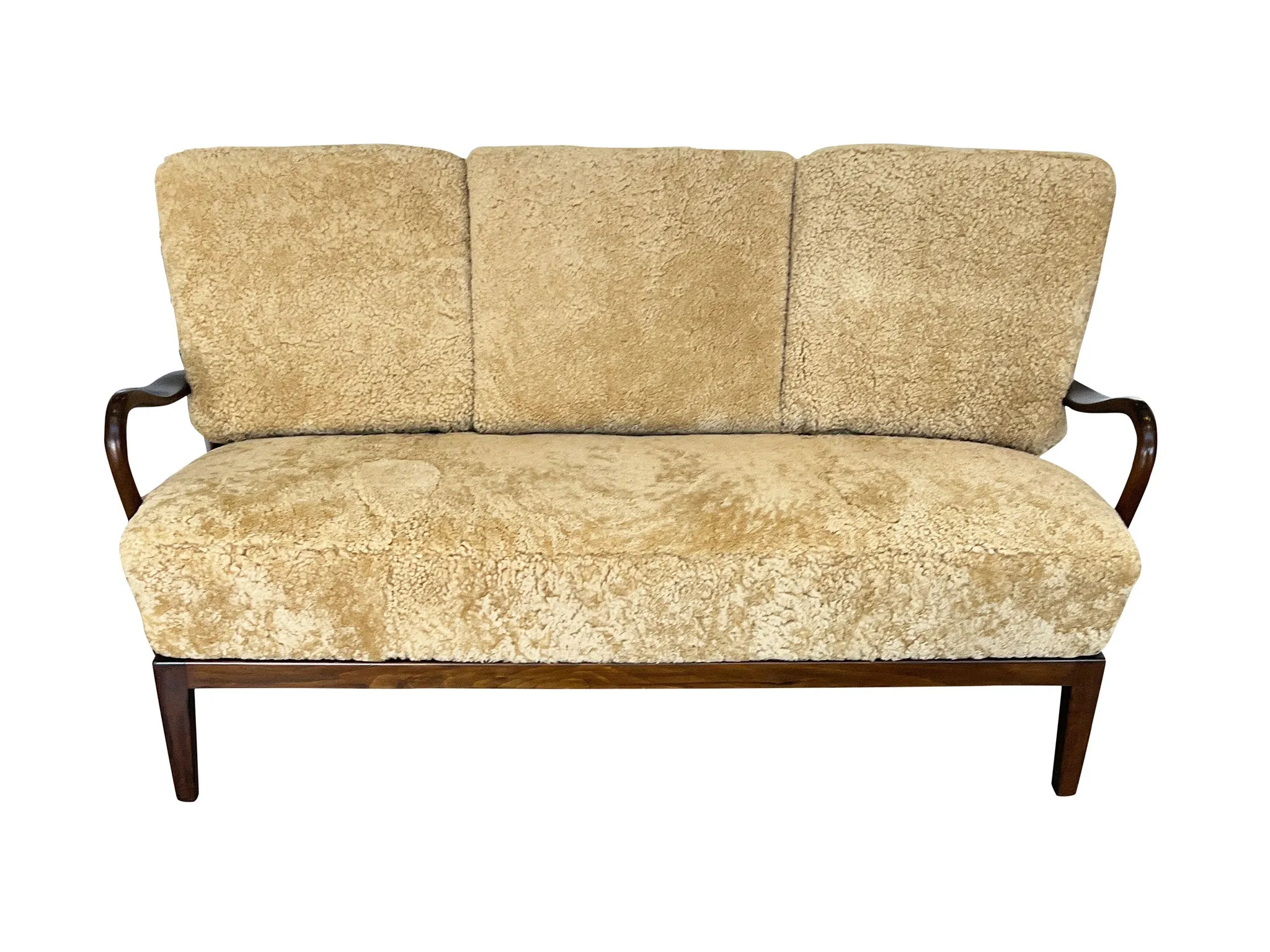 1940s Danish Settee by Alfred Christensen in Tan Shearling