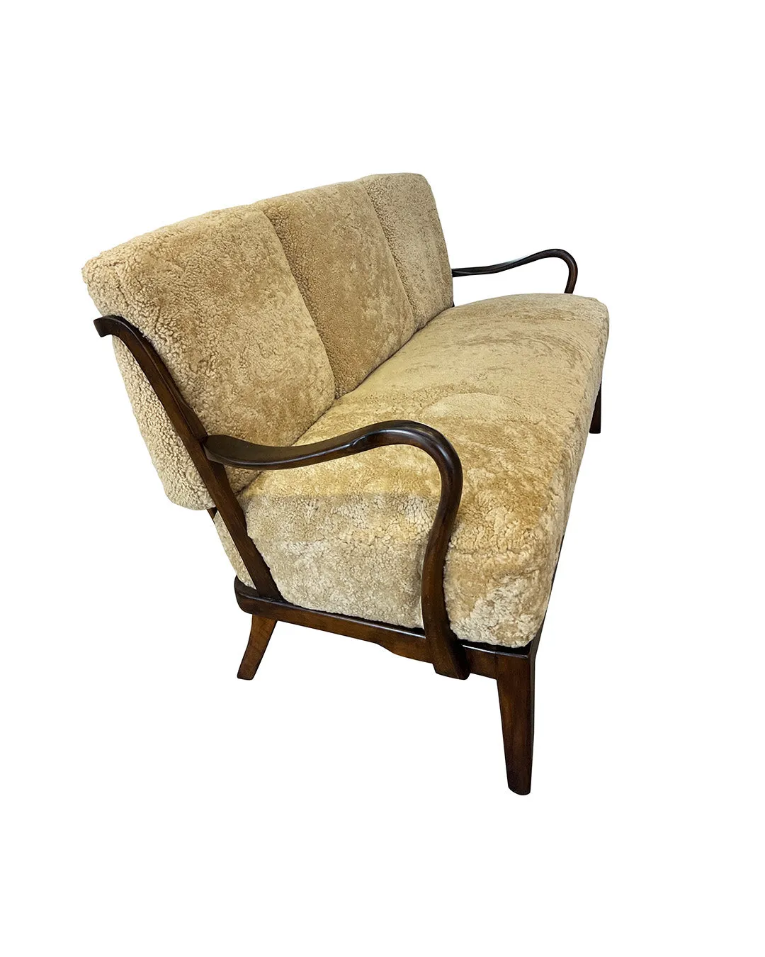 1940s Danish Settee by Alfred Christensen in Tan Shearling