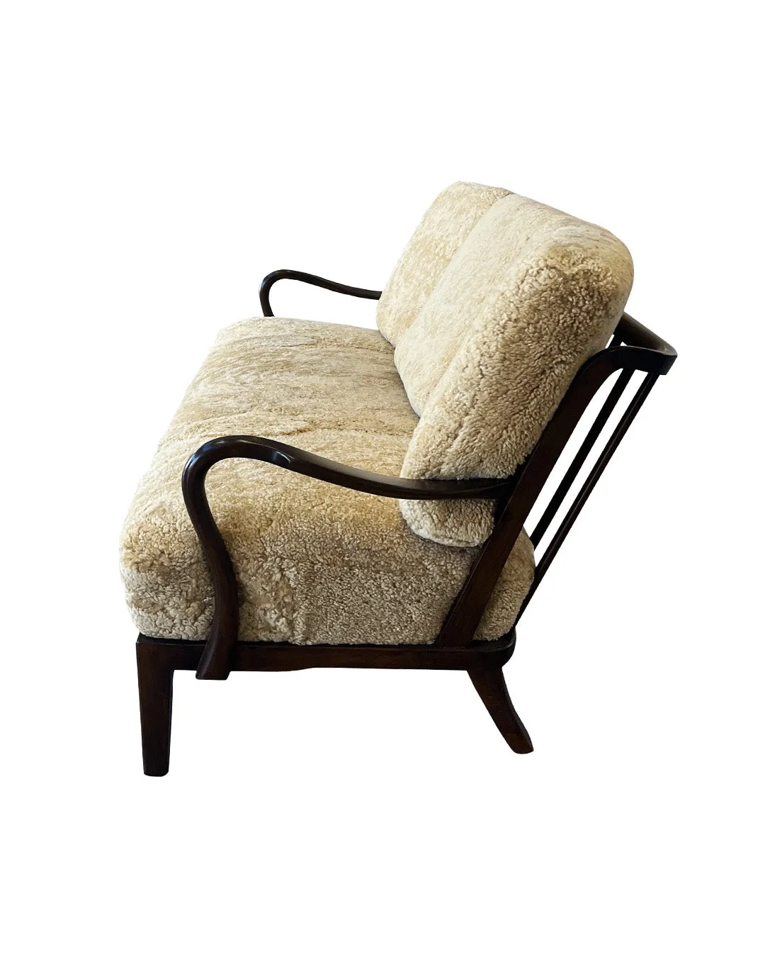 1940s Danish Settee by Alfred Christensen in Tan Shearling