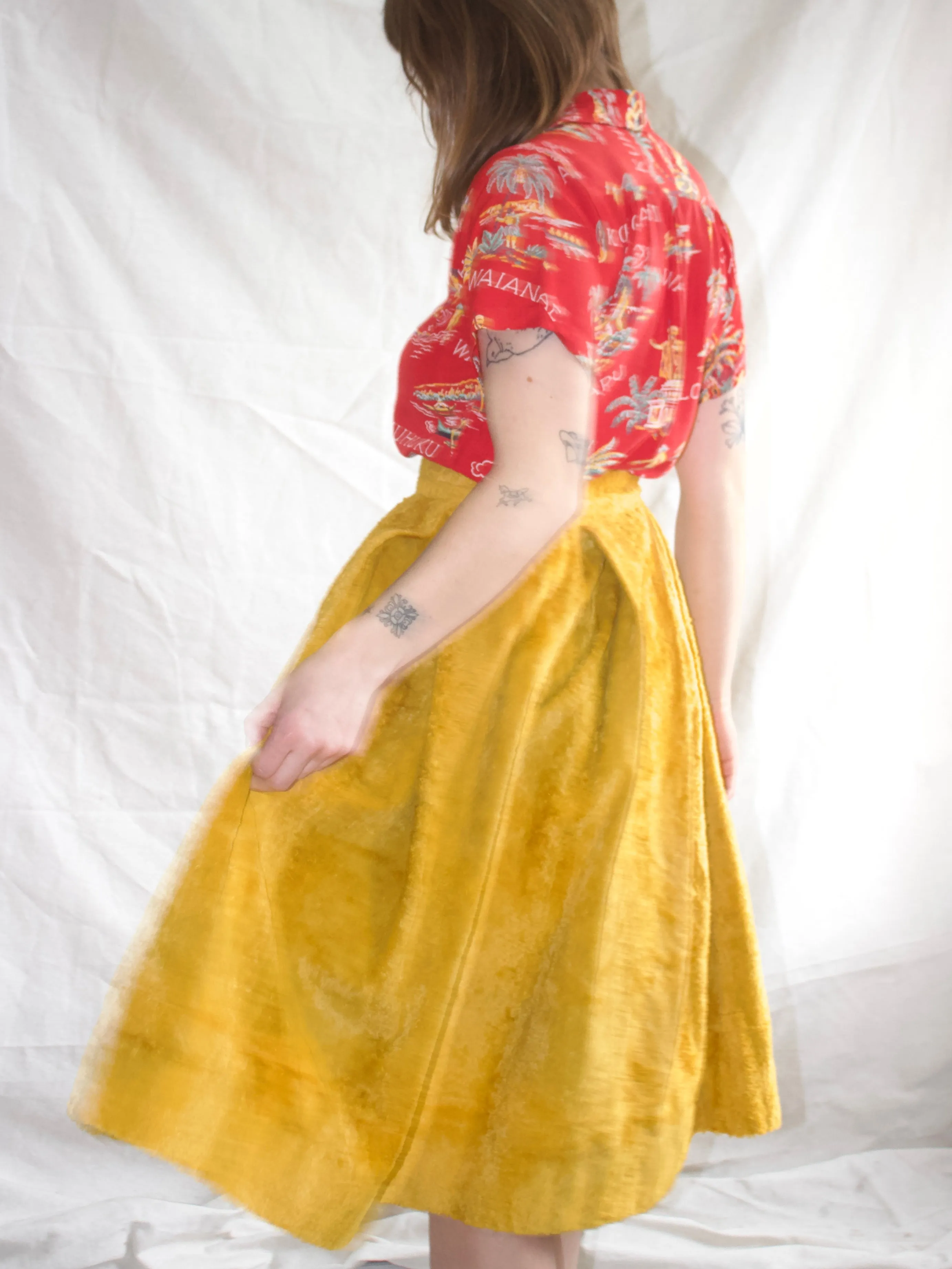 1940s Plush Fuzzy Marigold Side Zip Skirt