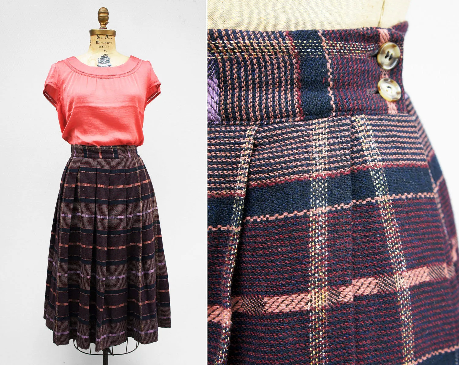 1950's Lilac Pleated Wool Skirt - Size S