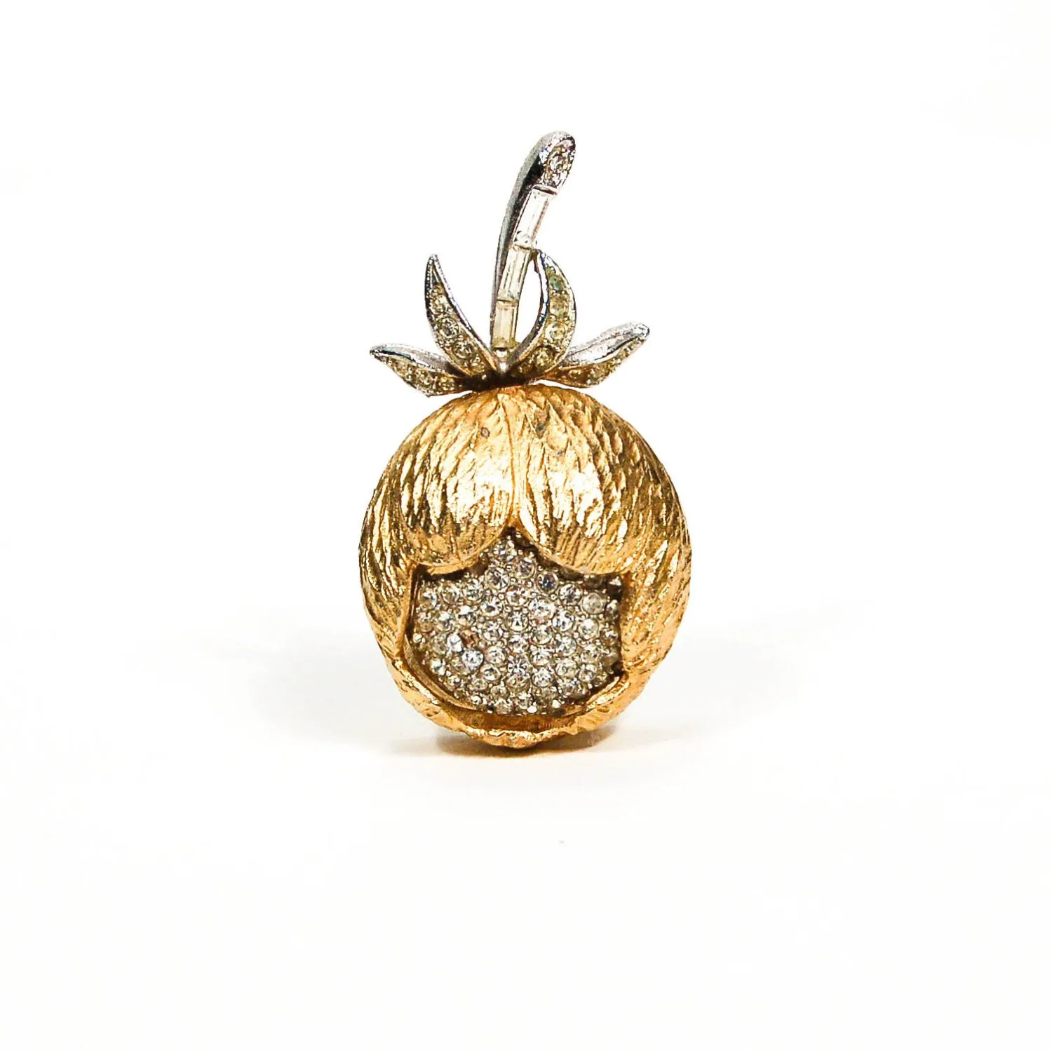 1960's Golden Thistle Brooch with Rhinestones