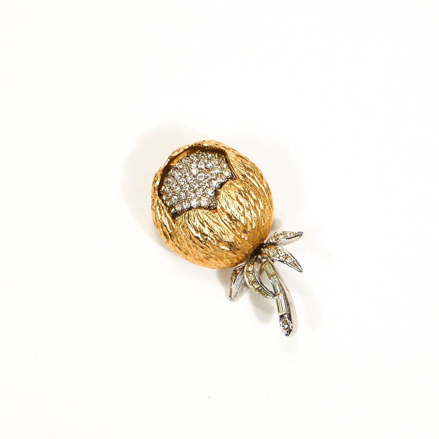 1960's Golden Thistle Brooch with Rhinestones