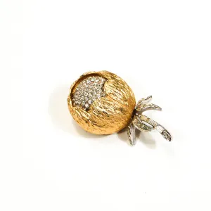 1960's Golden Thistle Brooch with Rhinestones