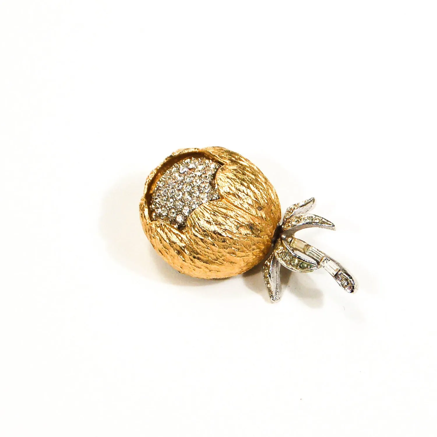 1960's Golden Thistle Brooch with Rhinestones