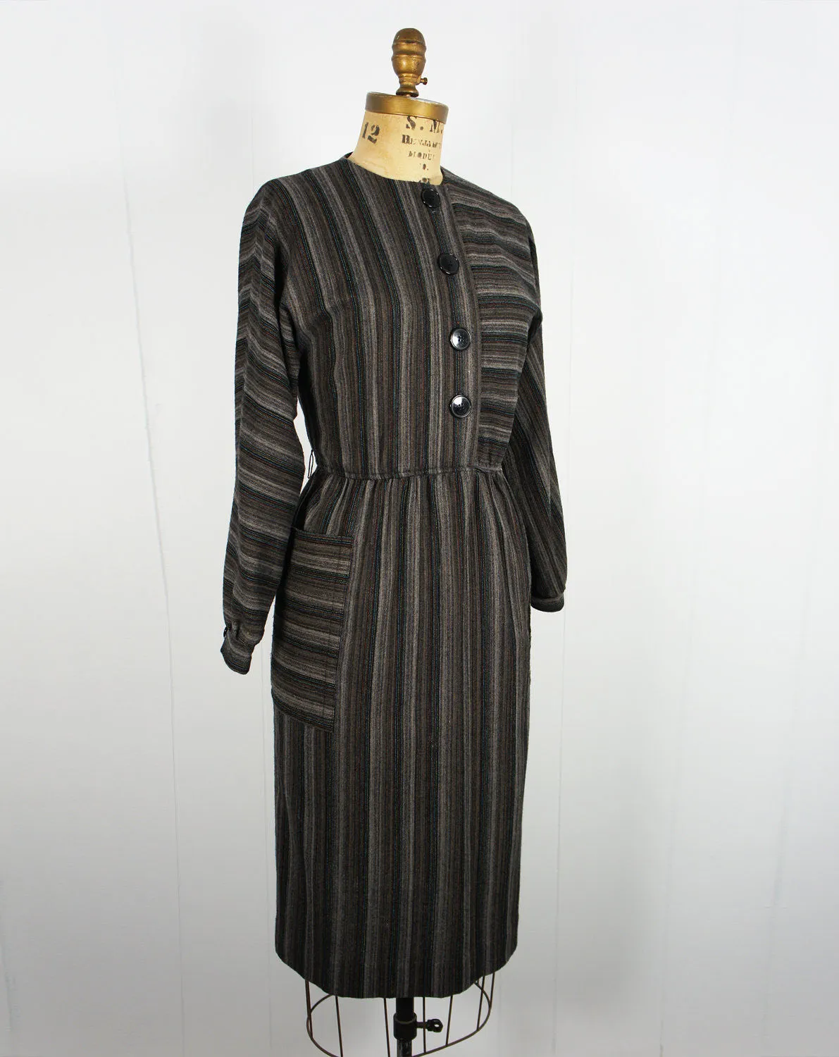 1970's Rainbow Striped Winter Secretary Dress - Size S