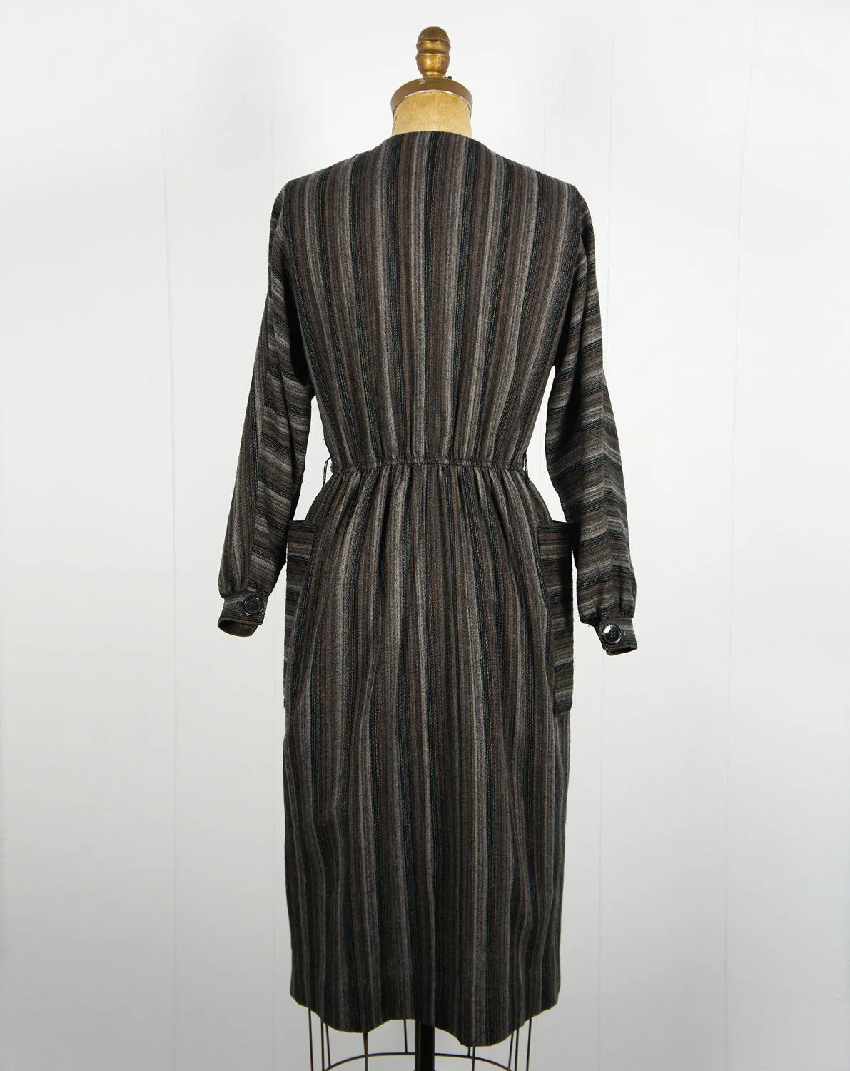 1970's Rainbow Striped Winter Secretary Dress - Size S