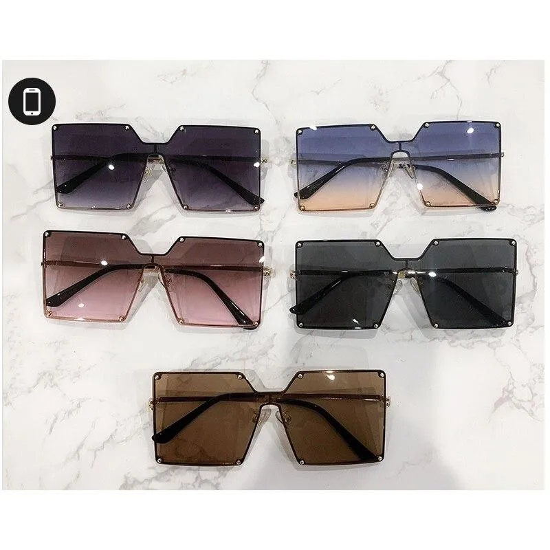 2021 Oversize Rimless Square Women Men One Piece Retro Sunglasses UV400