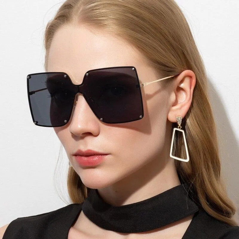 2021 Oversize Rimless Square Women Men One Piece Retro Sunglasses UV400
