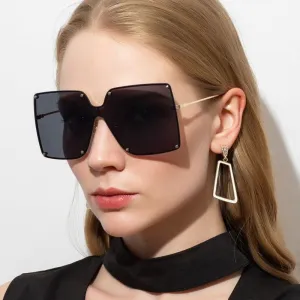 2021 Oversize Rimless Square Women Men One Piece Retro Sunglasses UV400