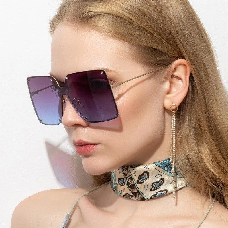 2021 Oversize Rimless Square Women Men One Piece Retro Sunglasses UV400