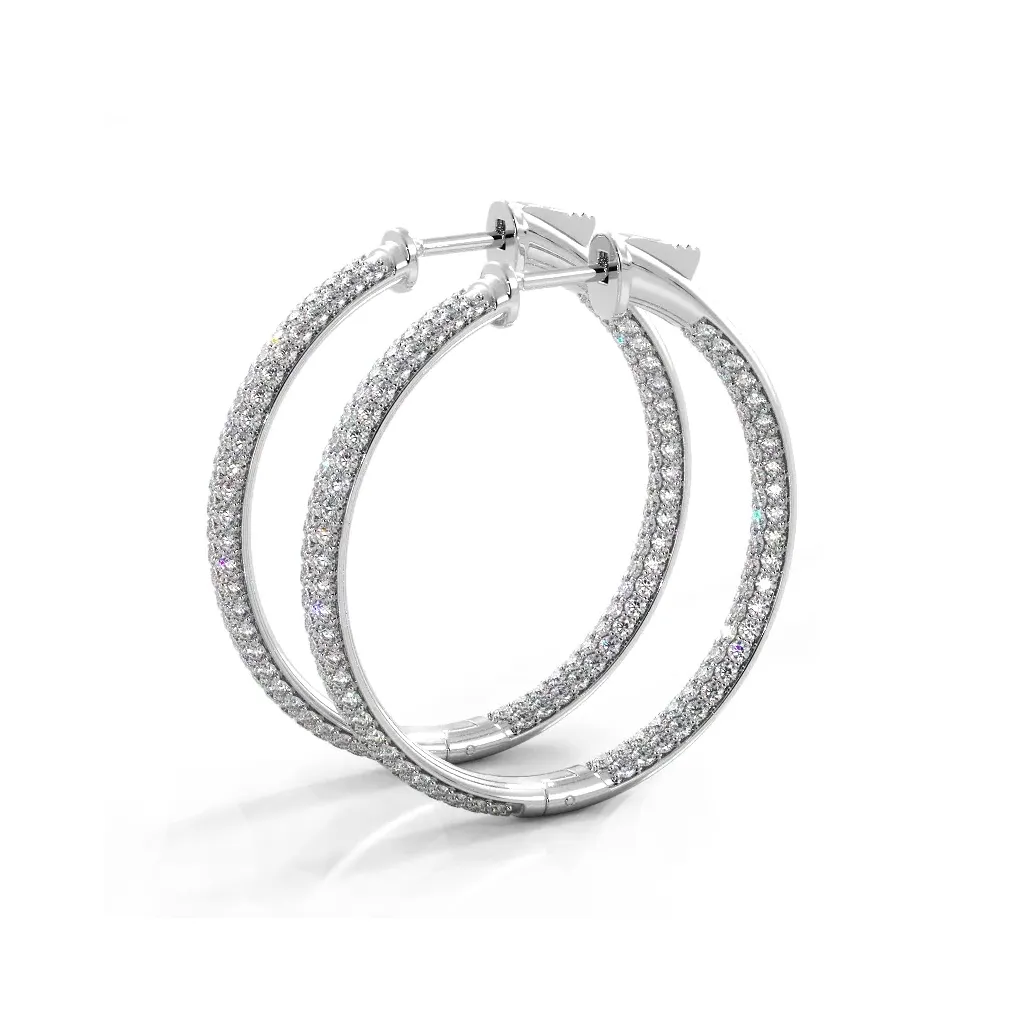 2.5 ctw. Triple Row Inside Out Pave Diamond Hoop Earrings Dome Style