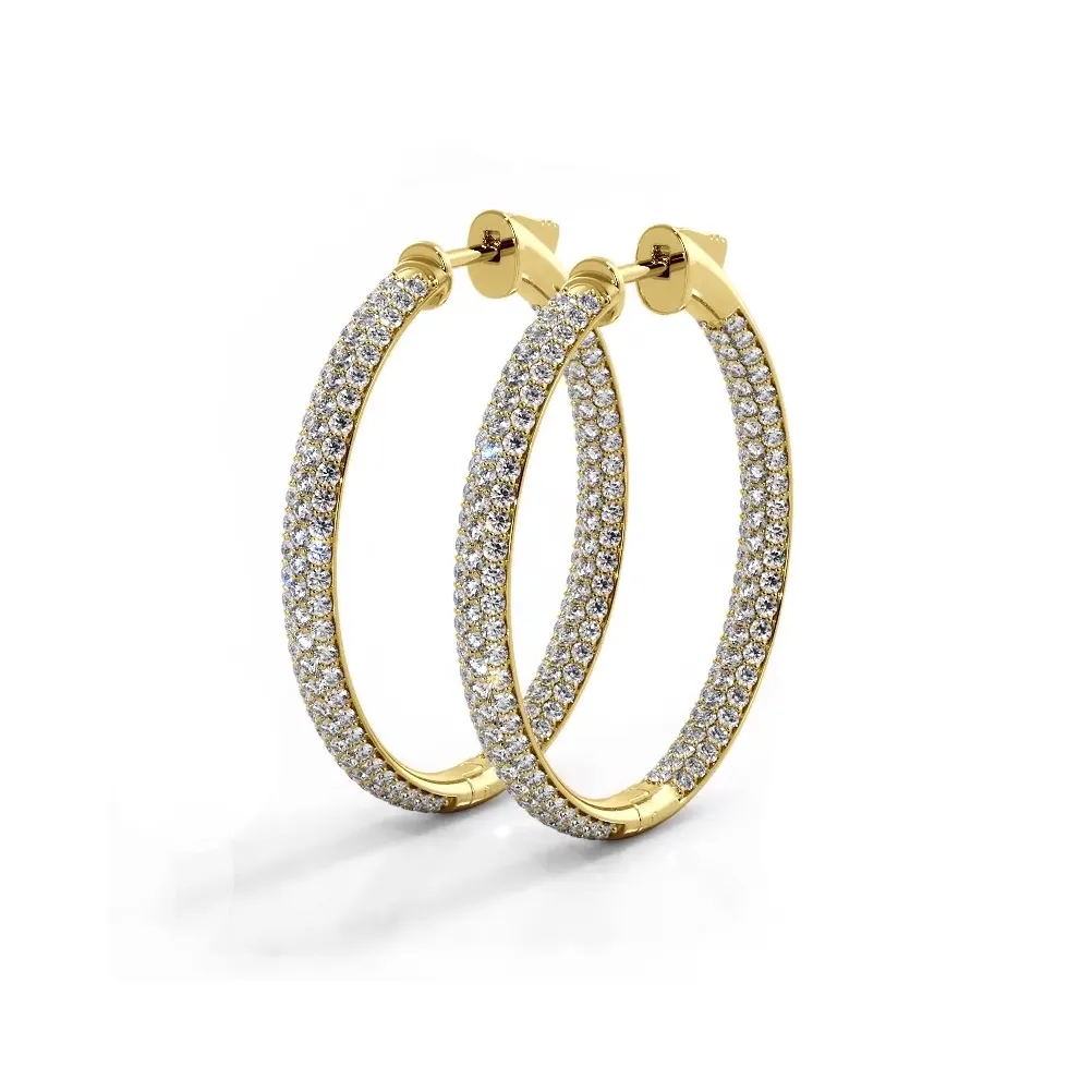 2.5 ctw. Triple Row Inside Out Pave Diamond Hoop Earrings Dome Style