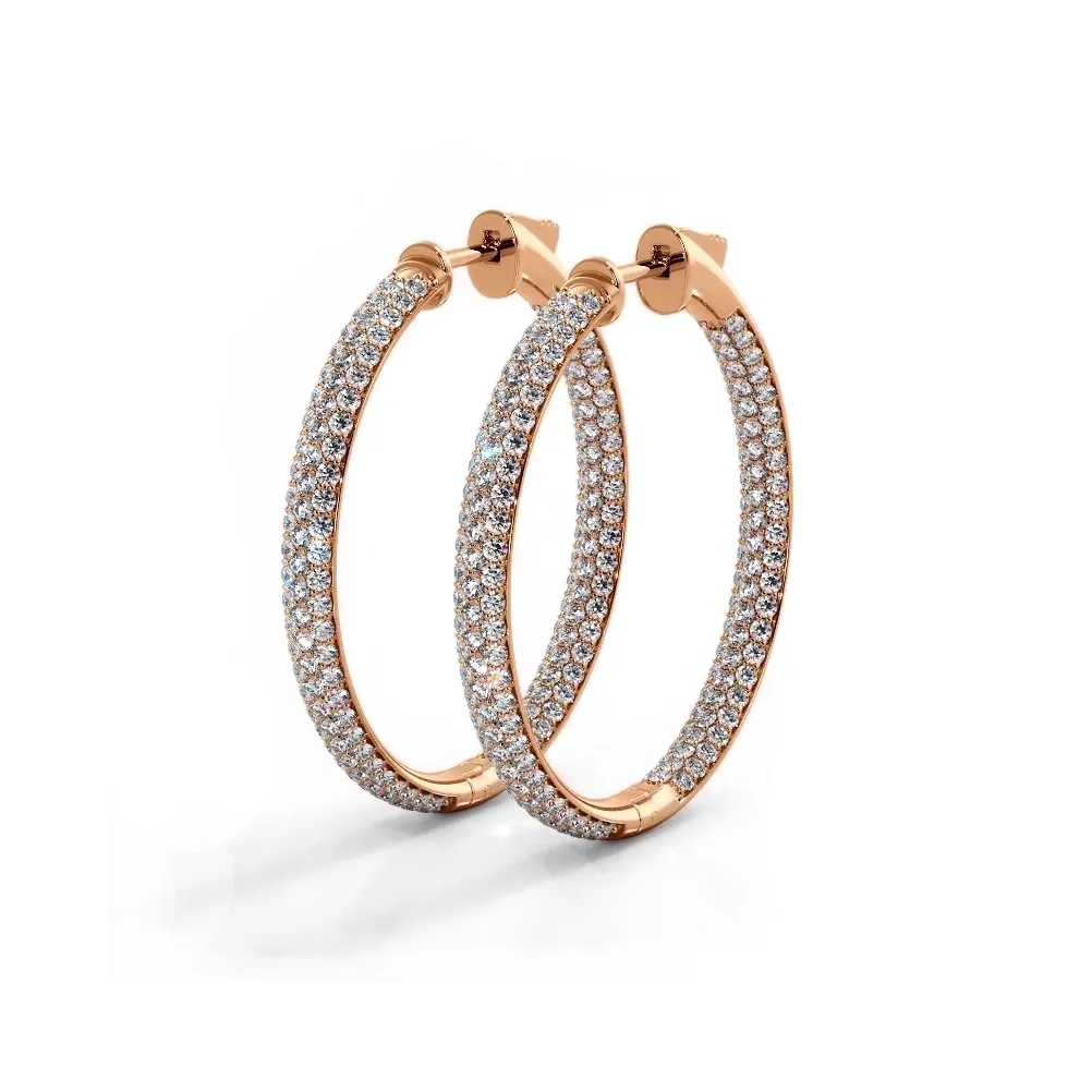 2.5 ctw. Triple Row Inside Out Pave Diamond Hoop Earrings Dome Style