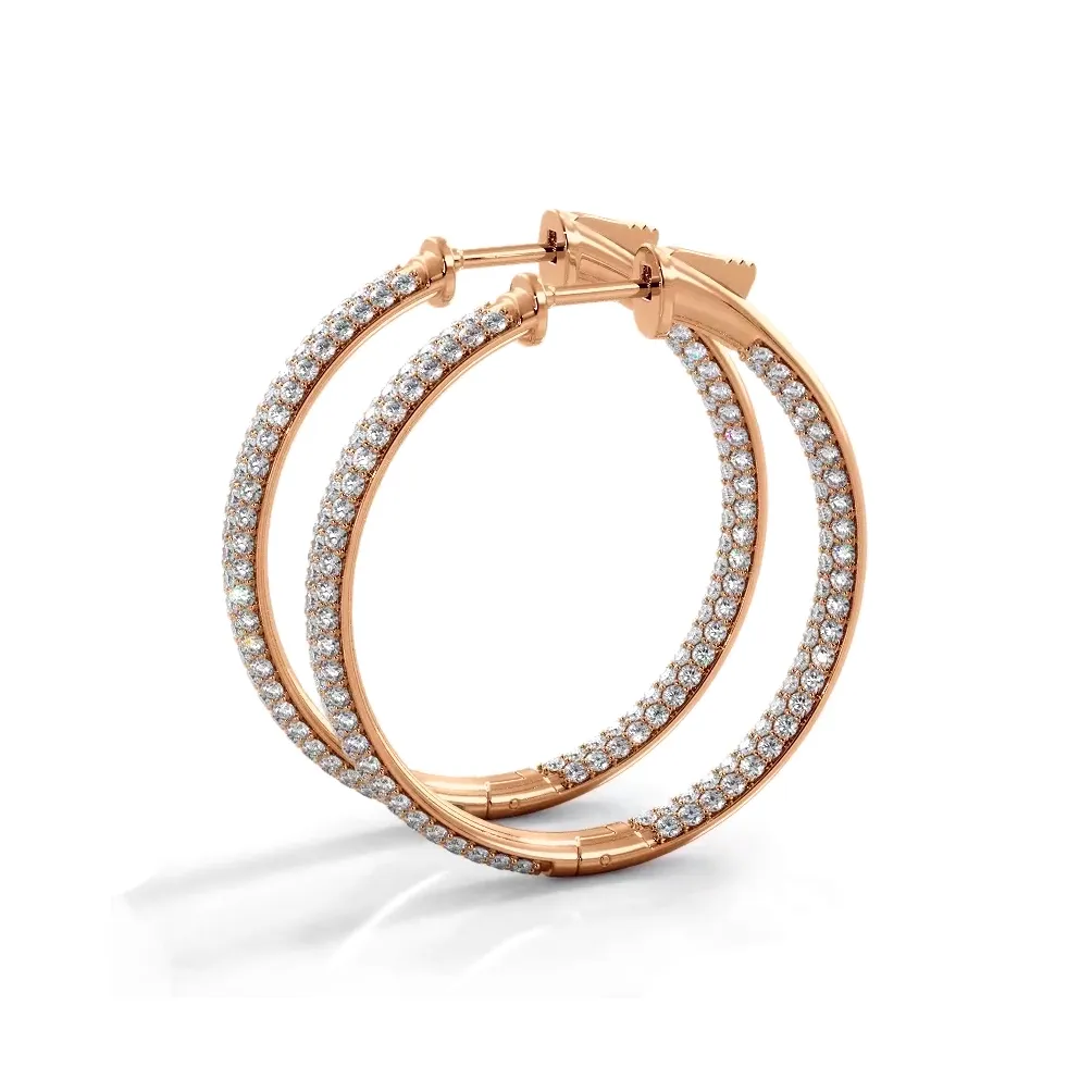 2.5 ctw. Triple Row Inside Out Pave Diamond Hoop Earrings Dome Style