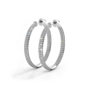 2.5 ctw. Triple Row Inside Out Pave Diamond Hoop Earrings Dome Style