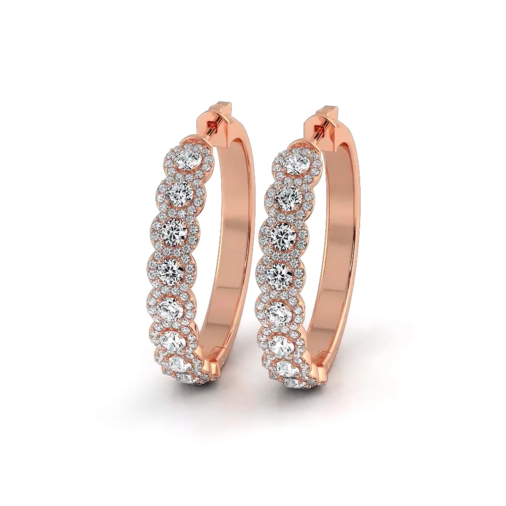 3.50 ctw. Halo Round Diamond Hoop Earrings