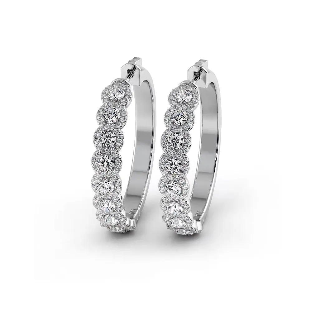 3.50 ctw. Halo Round Diamond Hoop Earrings