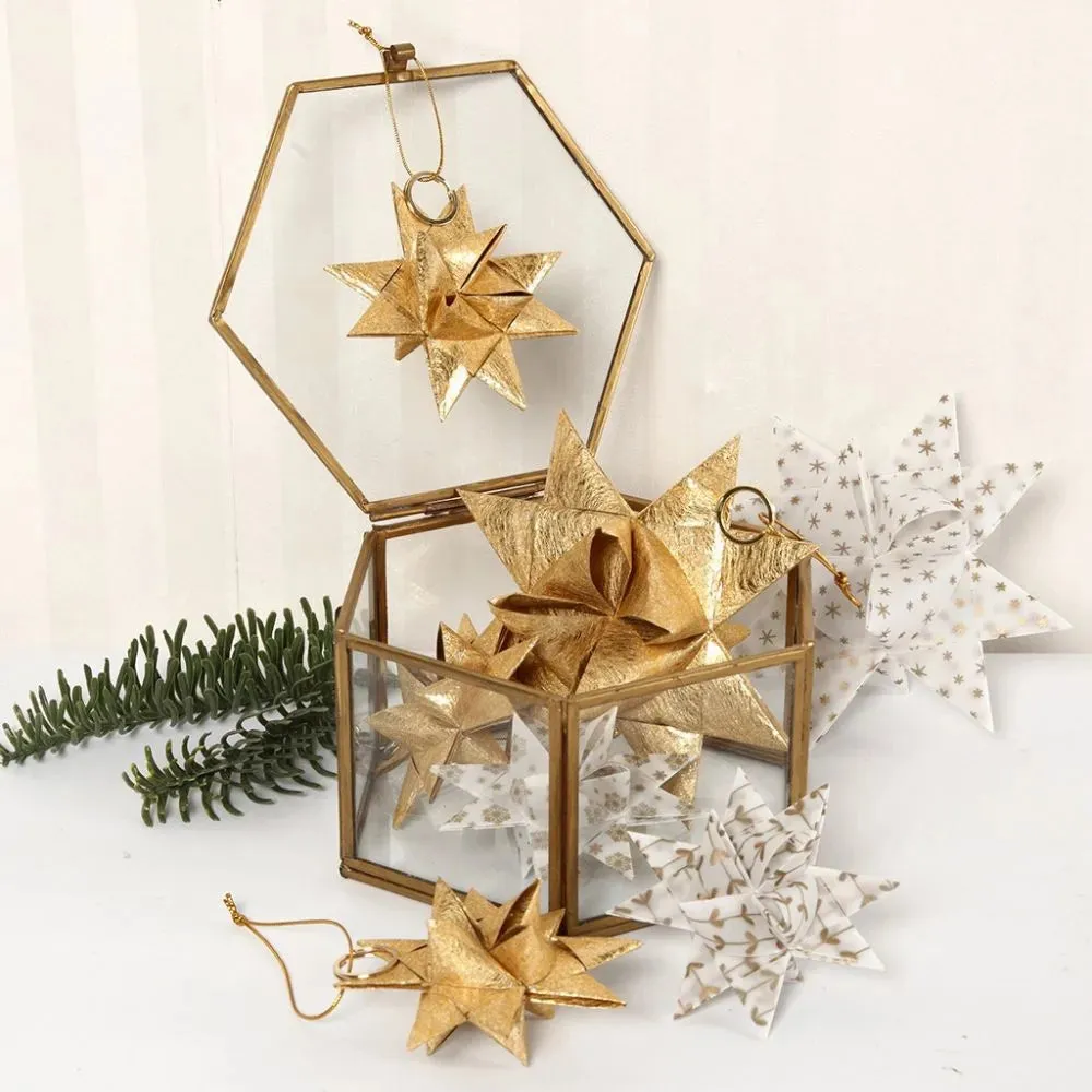 40 x Vivi Gade Gold With Glitter Lacquered Surface Paper Star Strips Crafts