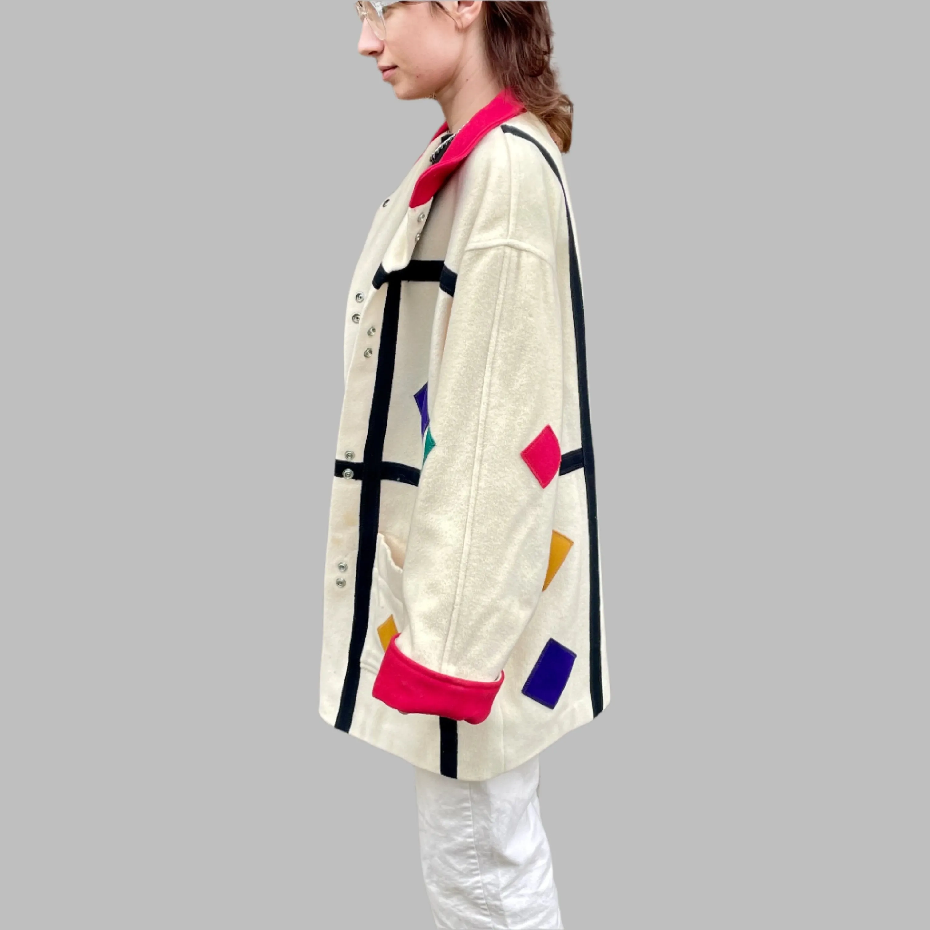 80s International scene colorblock wool coat