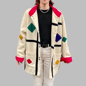 80s International scene colorblock wool coat