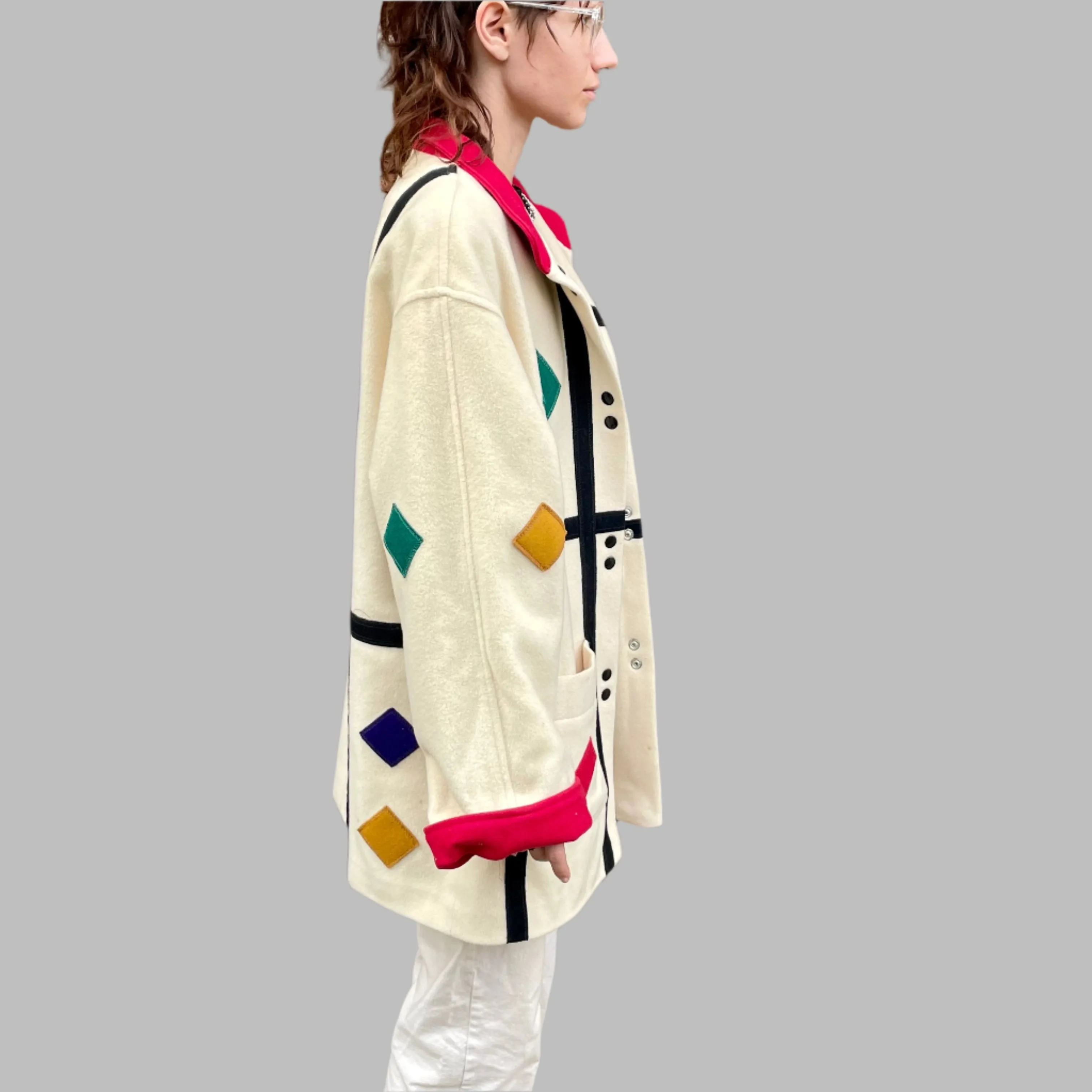 80s International scene colorblock wool coat