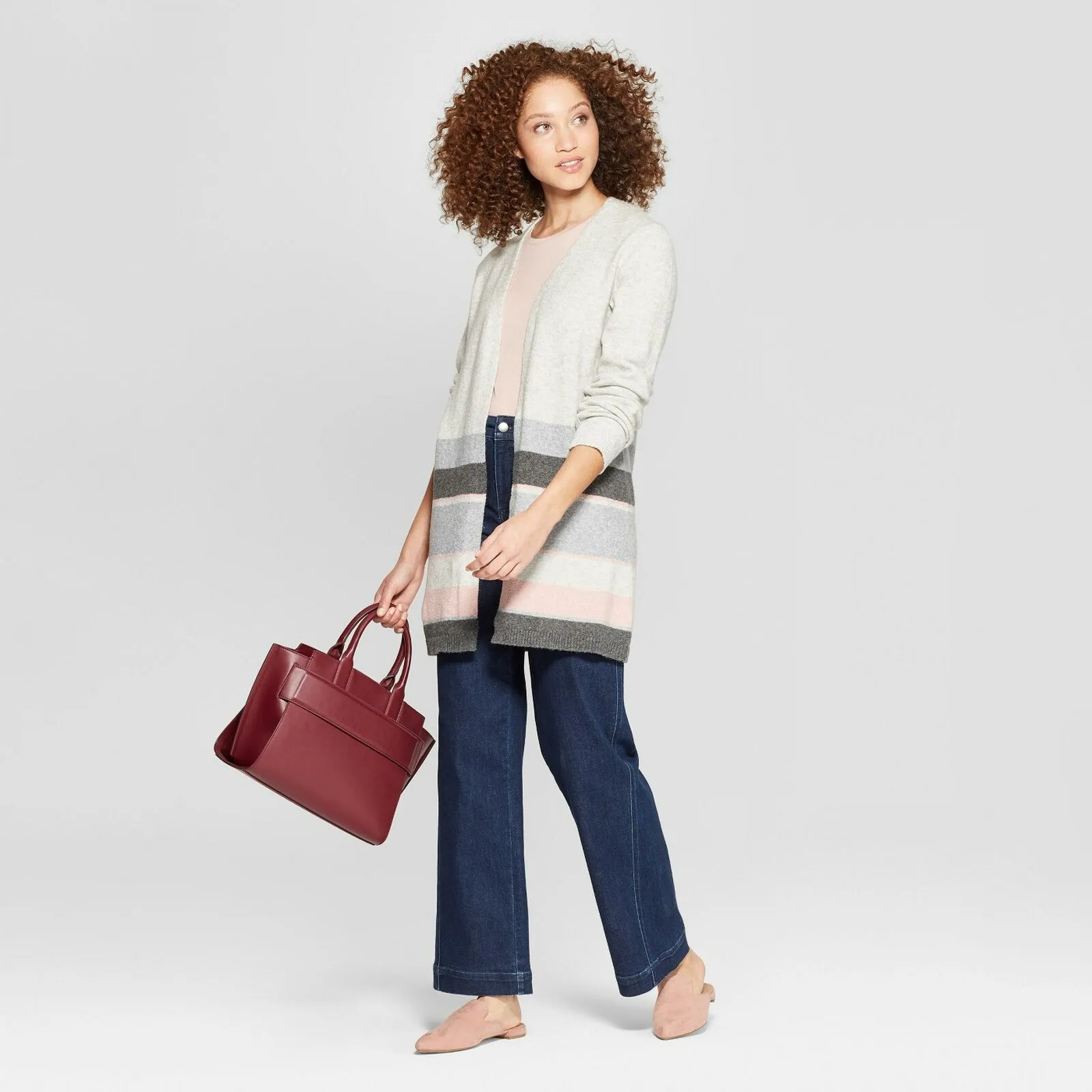 A New Day Women's Striped Long Sleeve Colorblock Open Cardigan