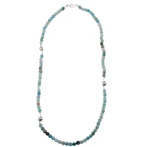 Agate, Brushed Silver Ball Necklace