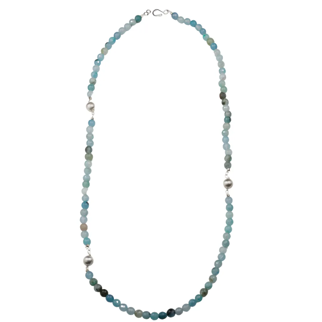 Agate, Brushed Silver Ball Necklace
