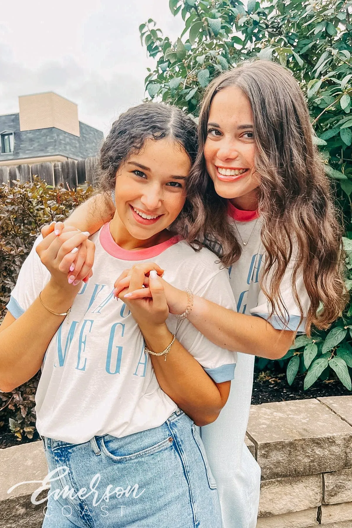 Alpha Chi Omega Pink and Light Blue Colorblock Ringer Tee