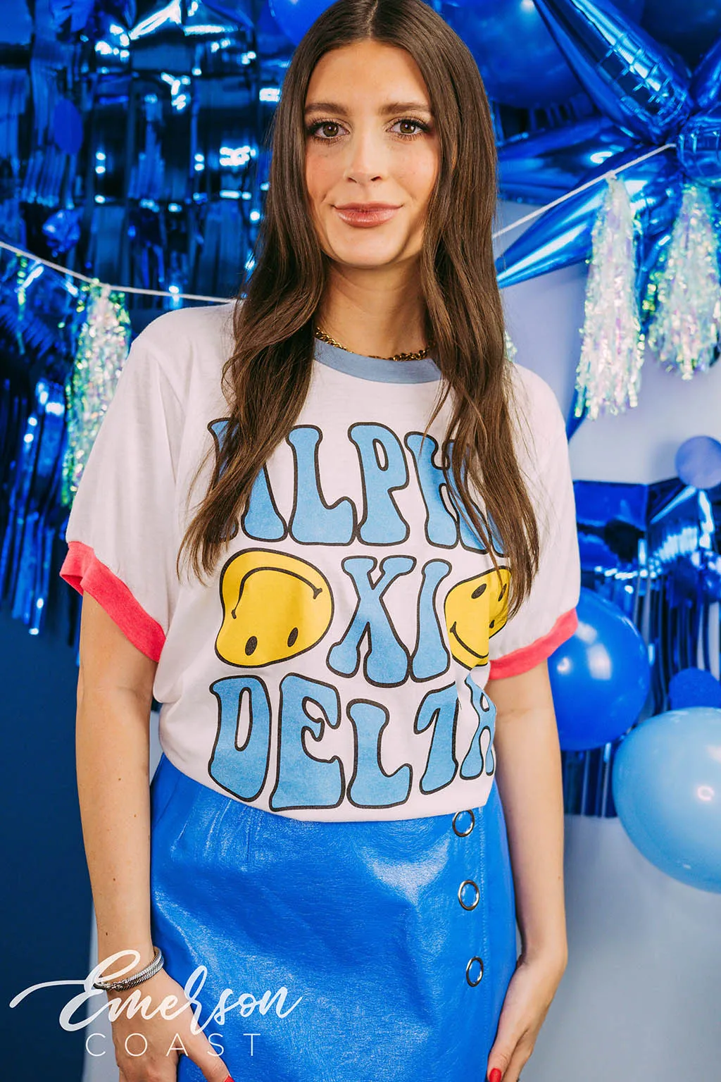 Alpha Xi Delta PR Smiley Face Colorblock Ringer Tee