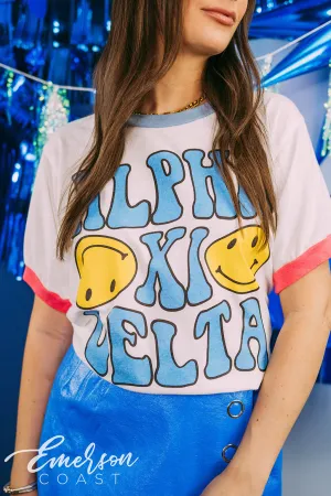 Alpha Xi Delta PR Smiley Face Colorblock Ringer Tee