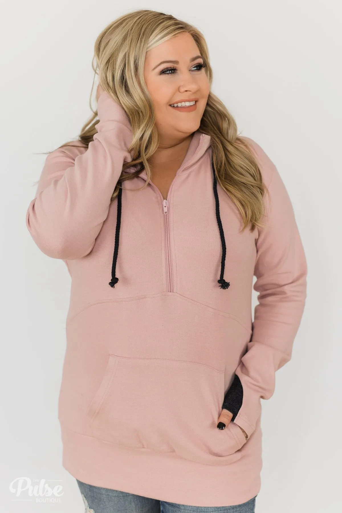 Ampersand Half Zip Hoodie- Blush