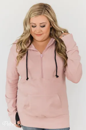 Ampersand Half Zip Hoodie- Blush