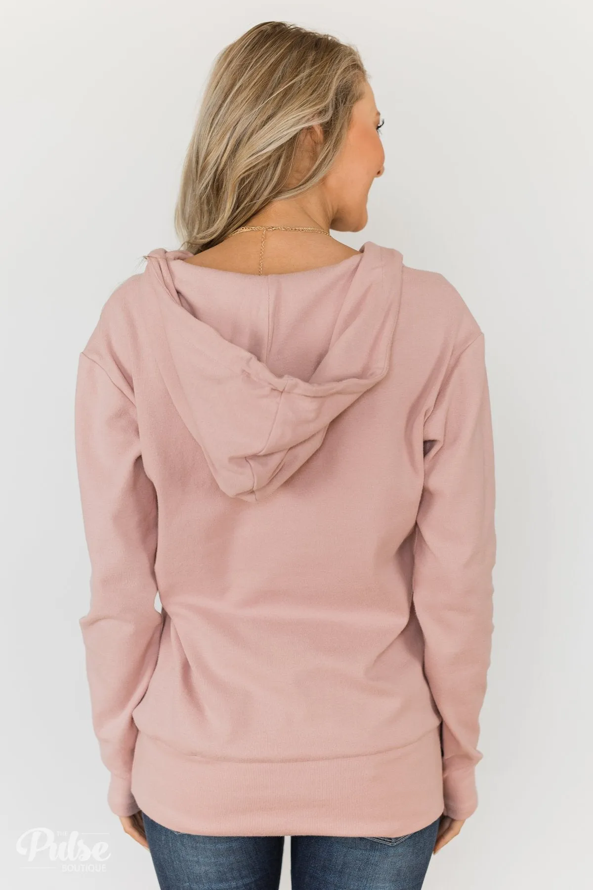 Ampersand Half Zip Hoodie- Blush